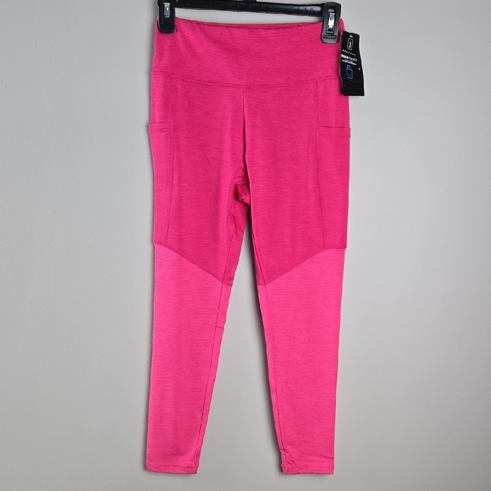PGA Tour Womens Pink Heather Media Pocket Leggings High Waist UPF‎ 50 Small NEW